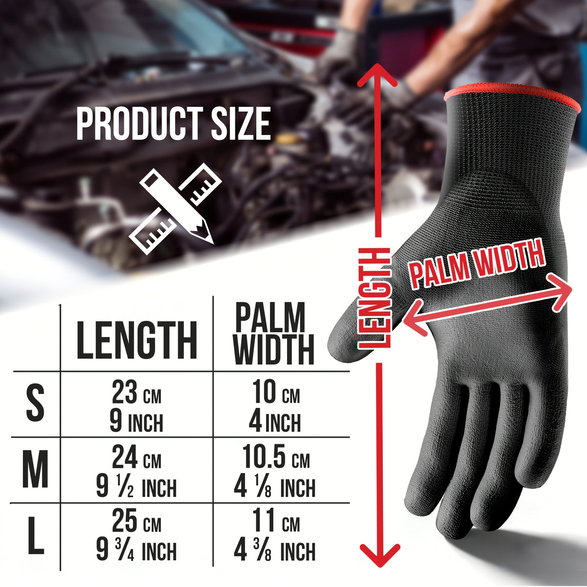 Gants de travail en maille enduite — lot de 8 paires — boîte de 12