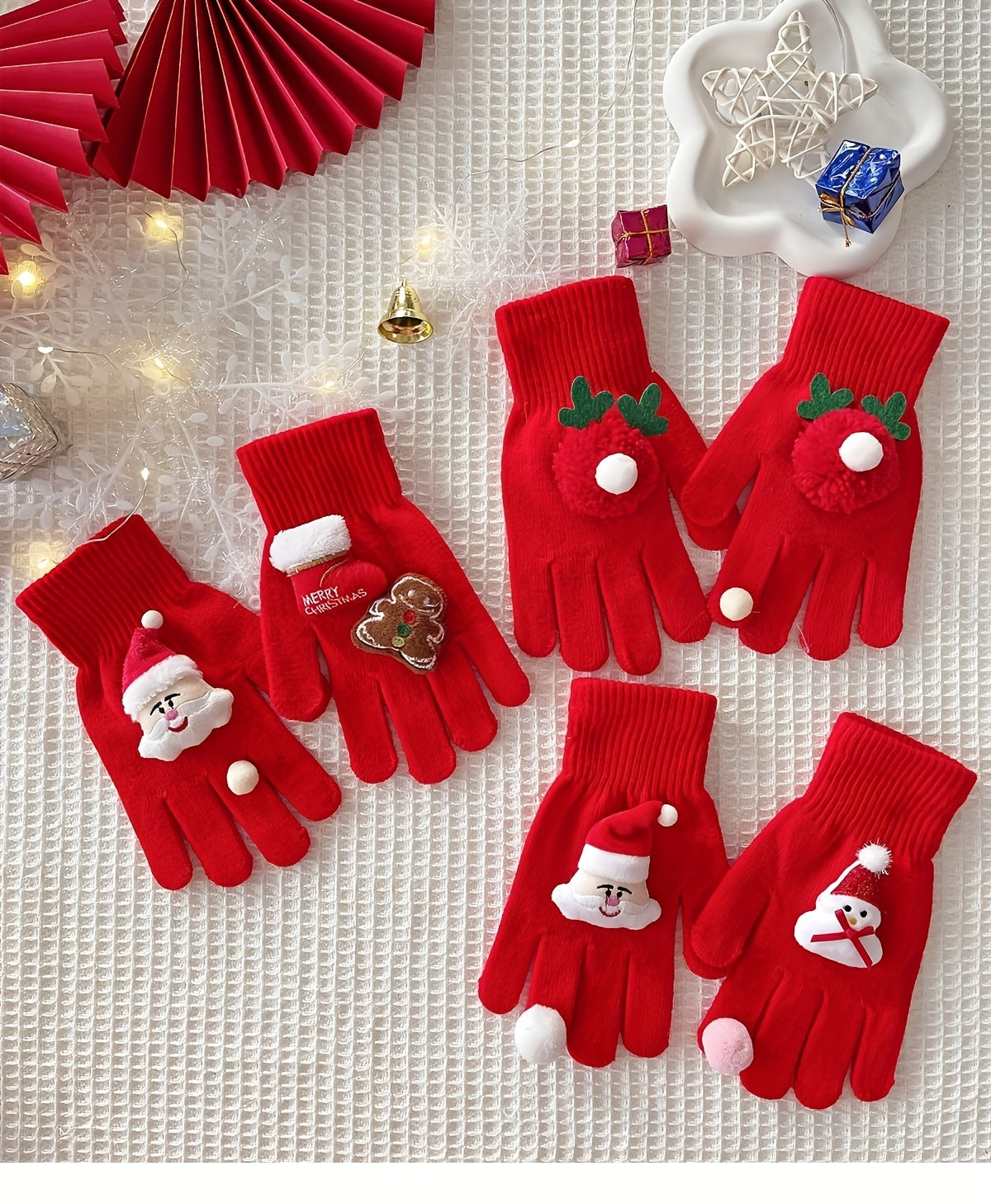 Gants coupe-vent à motif cerf à revers de fourrure en maille — lot de 2 paires