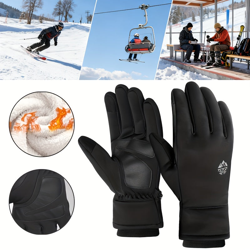 Gants de ski tactiles à sangle de poignet en simili cuir