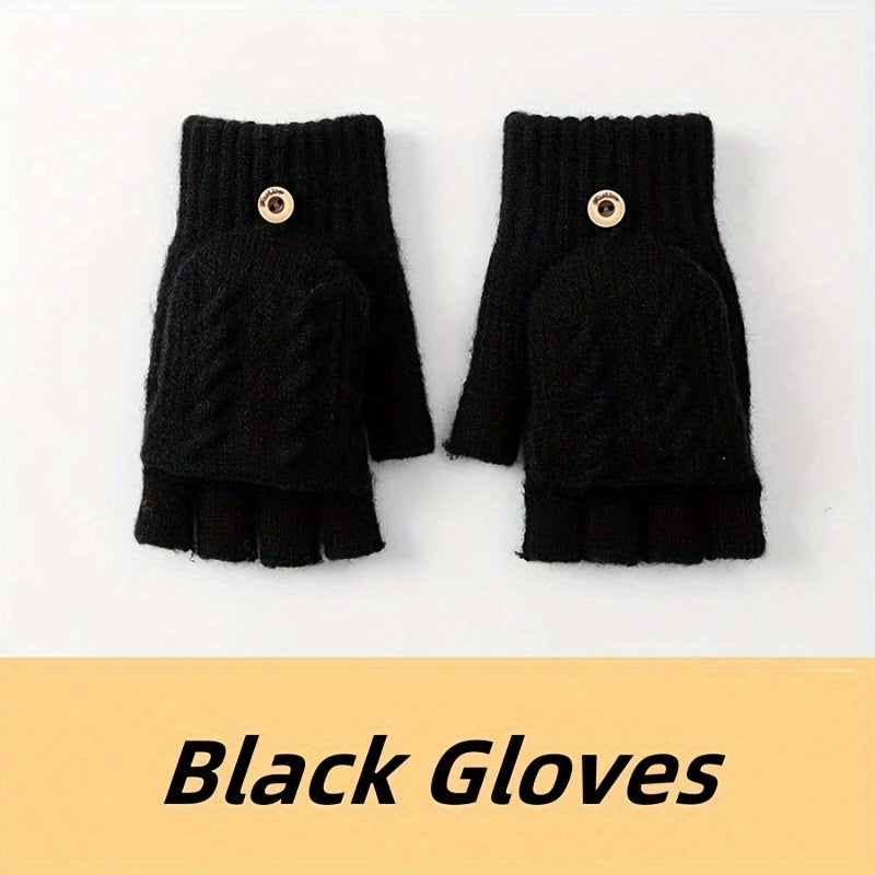 Gants-moufles à rabat en maille torsadée à boucle