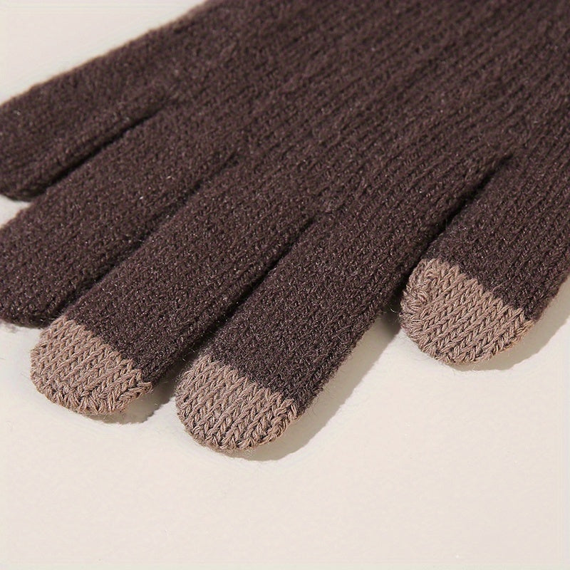 Gants à poignet côtelé à étiquette cousue en maille, café