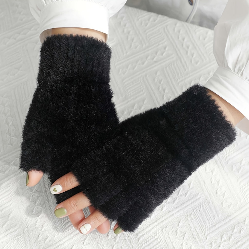 Gants sans doigts en maille, 2 coloris, tissé