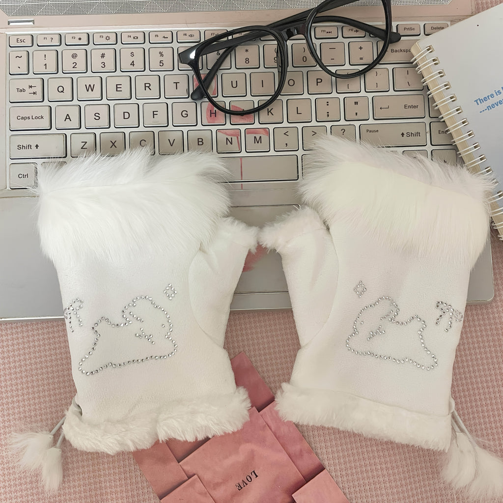 Gants sans doigts en maille, 2 coloris, blanc et noir