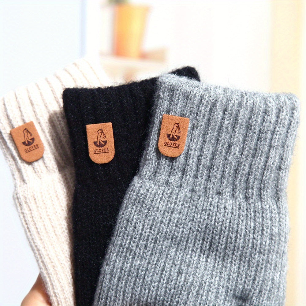 Gants mitaines doublés thermiques en laine, 5 coloris