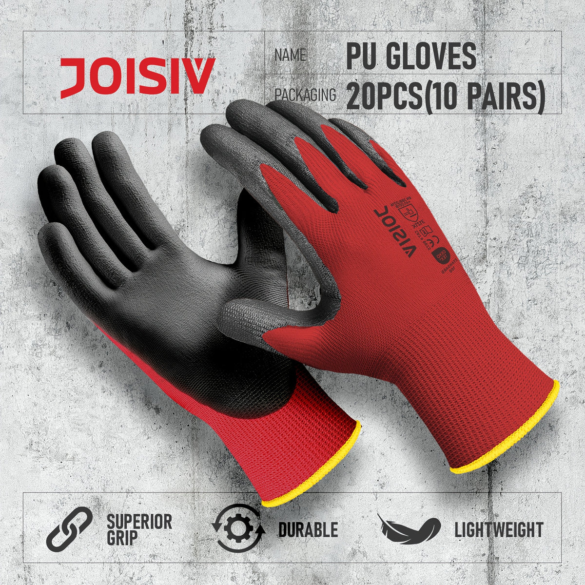 Gants de travail respirants en maille enduite — lot de 20 paires