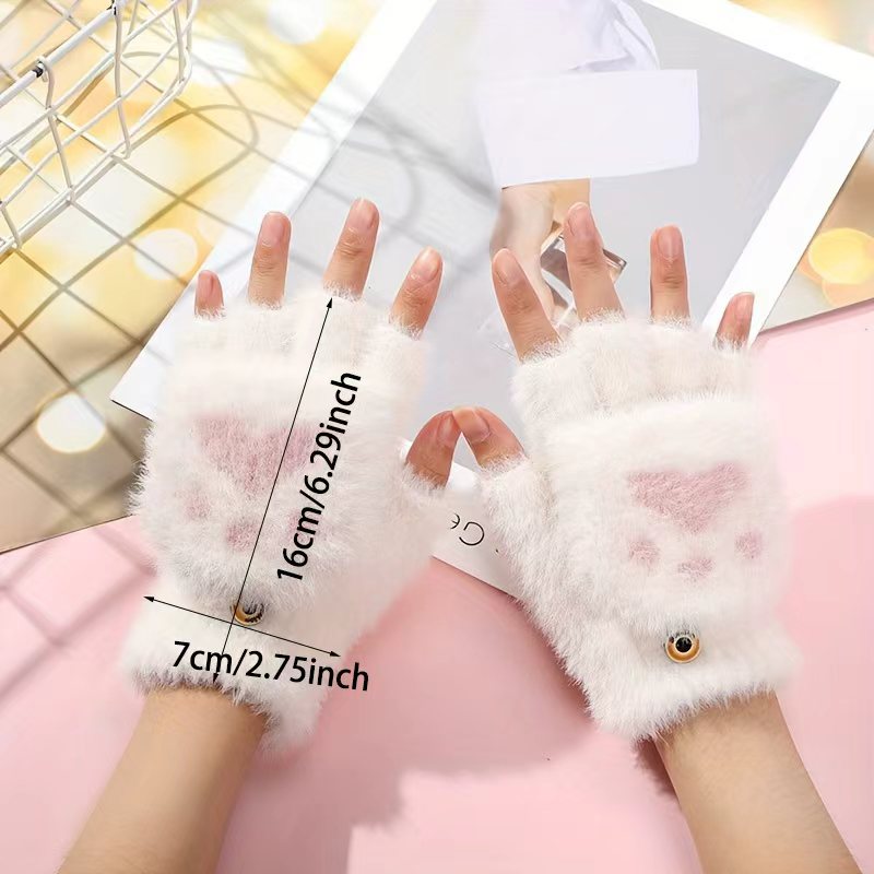 Gants-moufles à rabat tactiles à motif fleuri en peluche