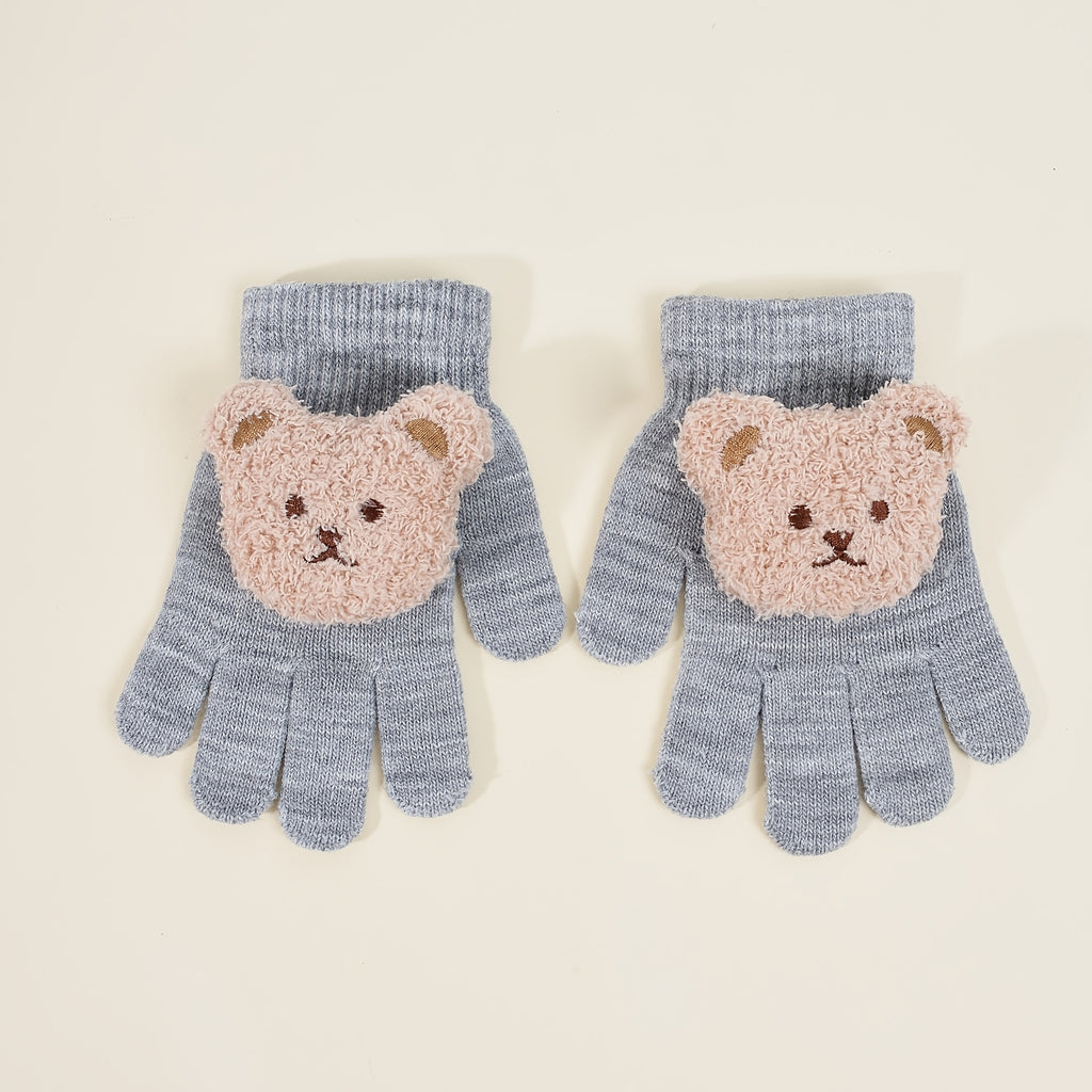 Gants à motif ourson à poignet côtelé en maille pour enfant