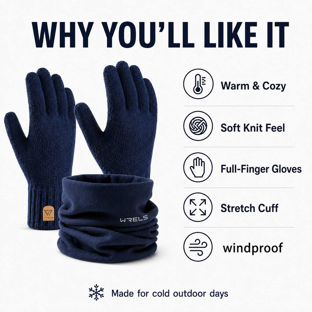 Ensemble 2 pièces — tour de cou et gants en maille, Wrels