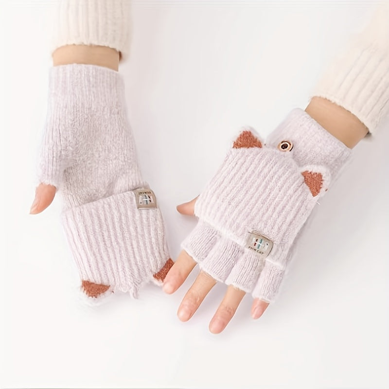 Gants sans doigts thermiques en maille, 8 coloris, automne-hiver