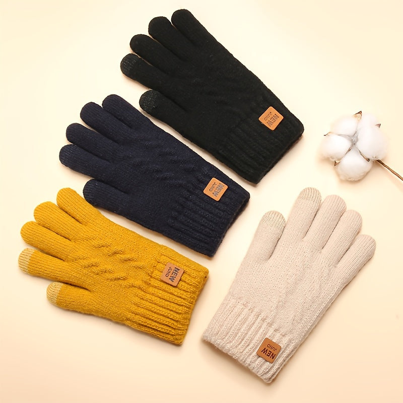 Gants tactiles doublés thermiques en maille, 4 coloris, jaune, beige, couleur marine et noir