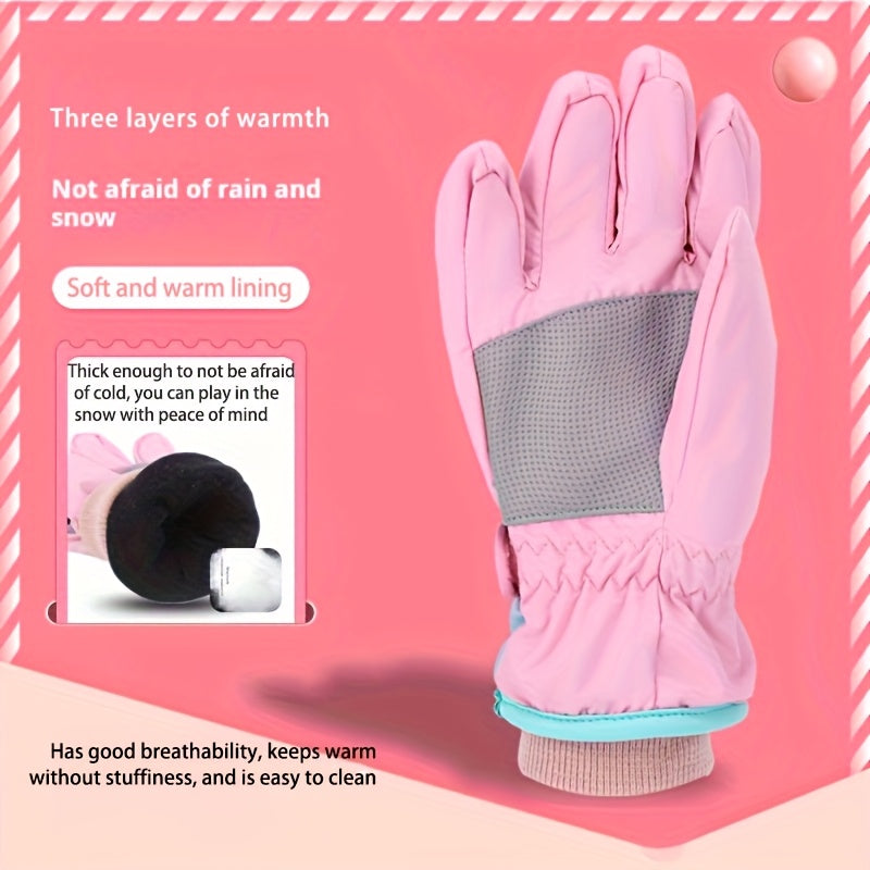 Gants de ski imperméables à sangle de poignet pour enfant às oursons