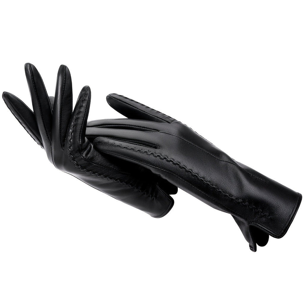 Gants tactiles à surpiqûres en cuir de mouton, du S au L, noir
