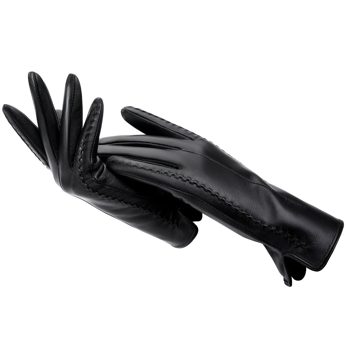 Gants tactiles à surpiqûres en cuir de mouton, du S au L, noir