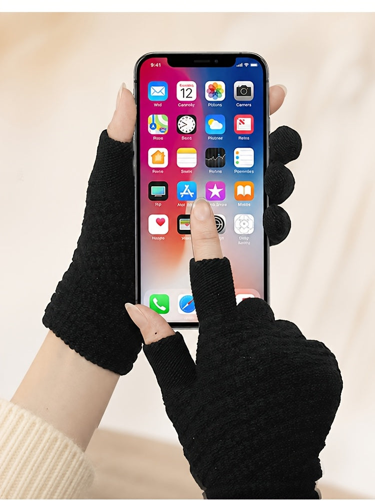 Gants sans doigts thermiques en maille, 5 coloris, à oursons