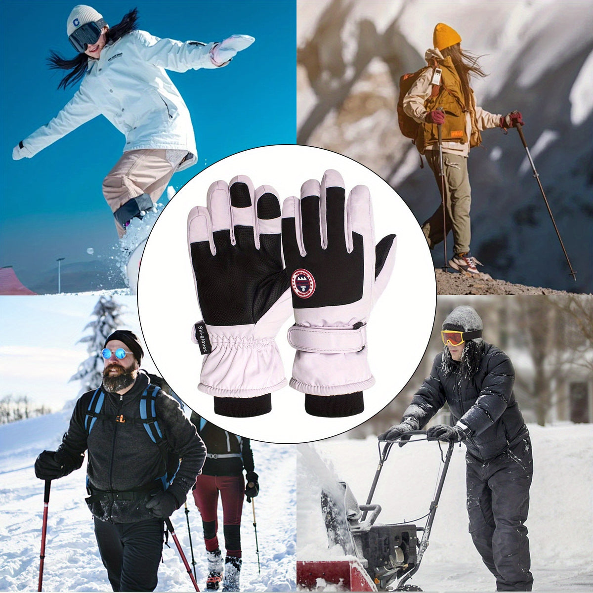 Gants de ski imperméables à poignet froncé à oursons