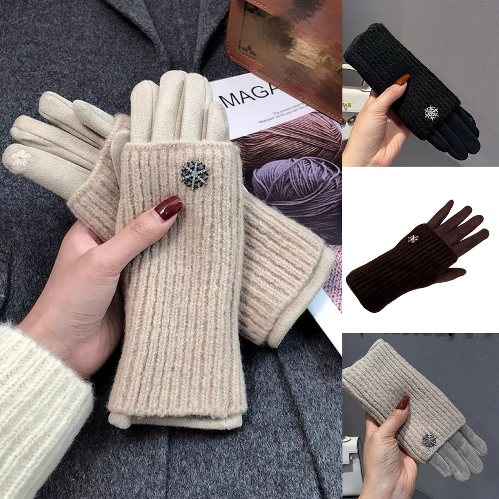 Gants brodés à flocons en maille côtelée — lot de 2 paires