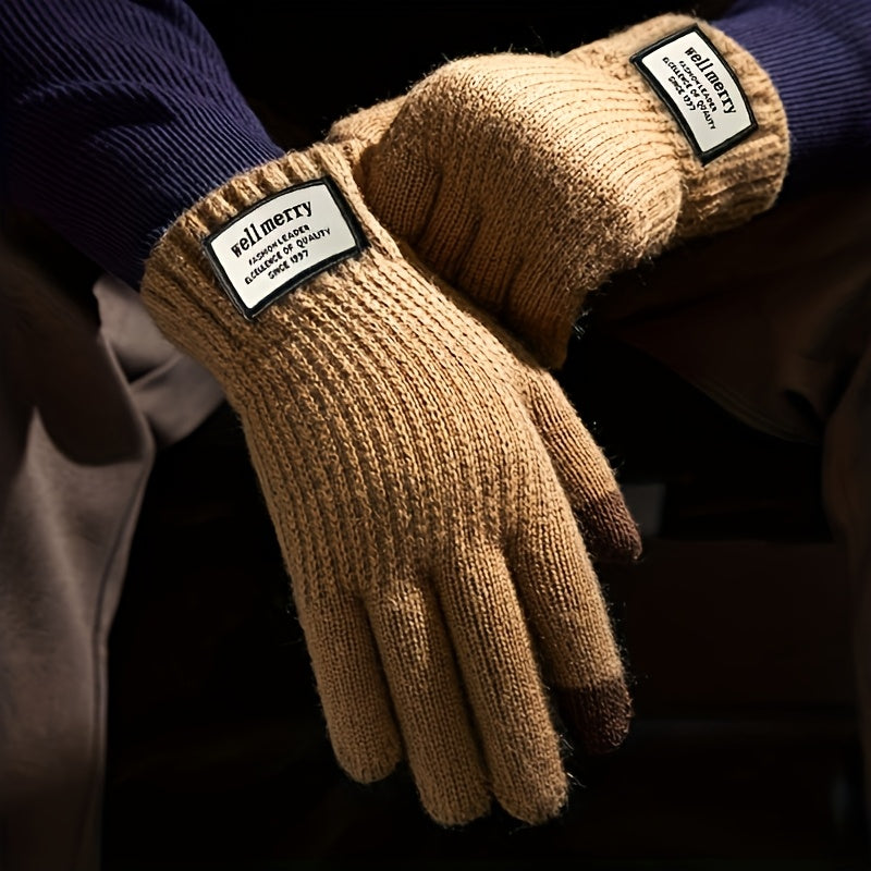 Gants doublés thermiques en maille, bleu marine