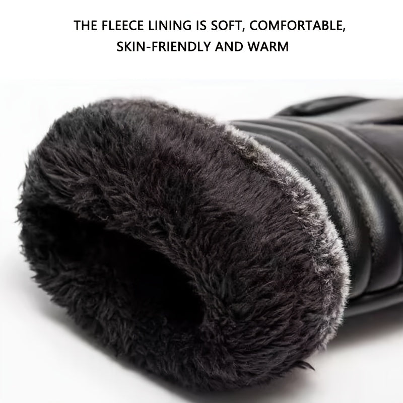 Gants à revers de fourrure doublés peluche en simili cuir