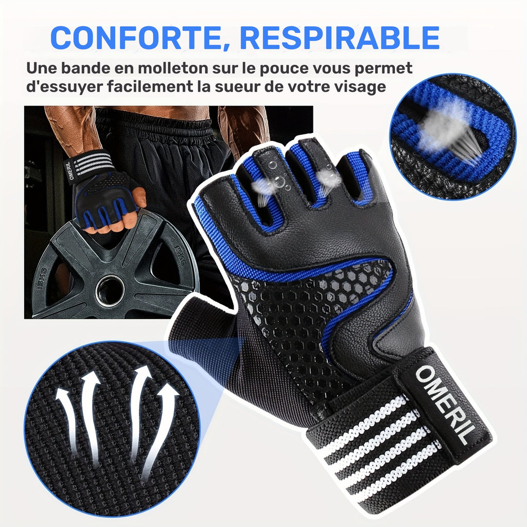 Gants de musculation antidérapants rayés à picots en maille