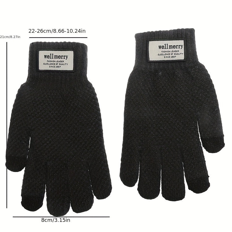 Gants doublés thermiques en maille, bleu marine