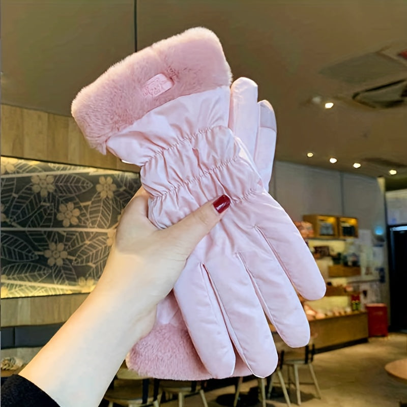 Gants de ski antidérapants à revers de fourrure