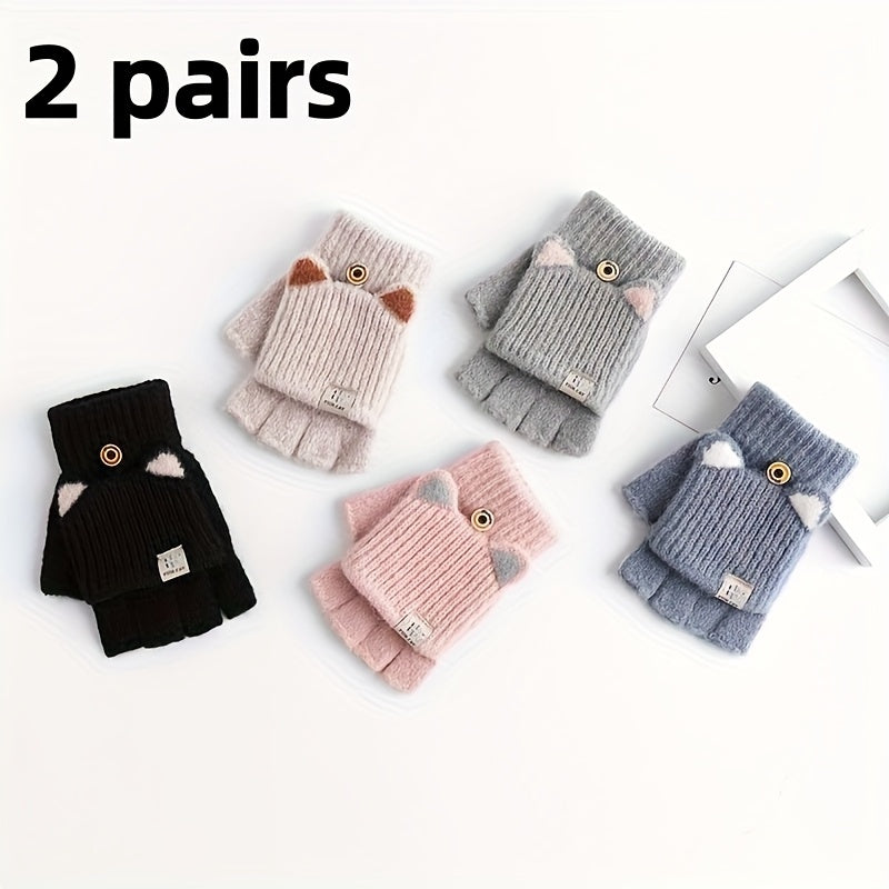 Gants sans doigts thermiques en maille, 8 coloris, automne-hiver