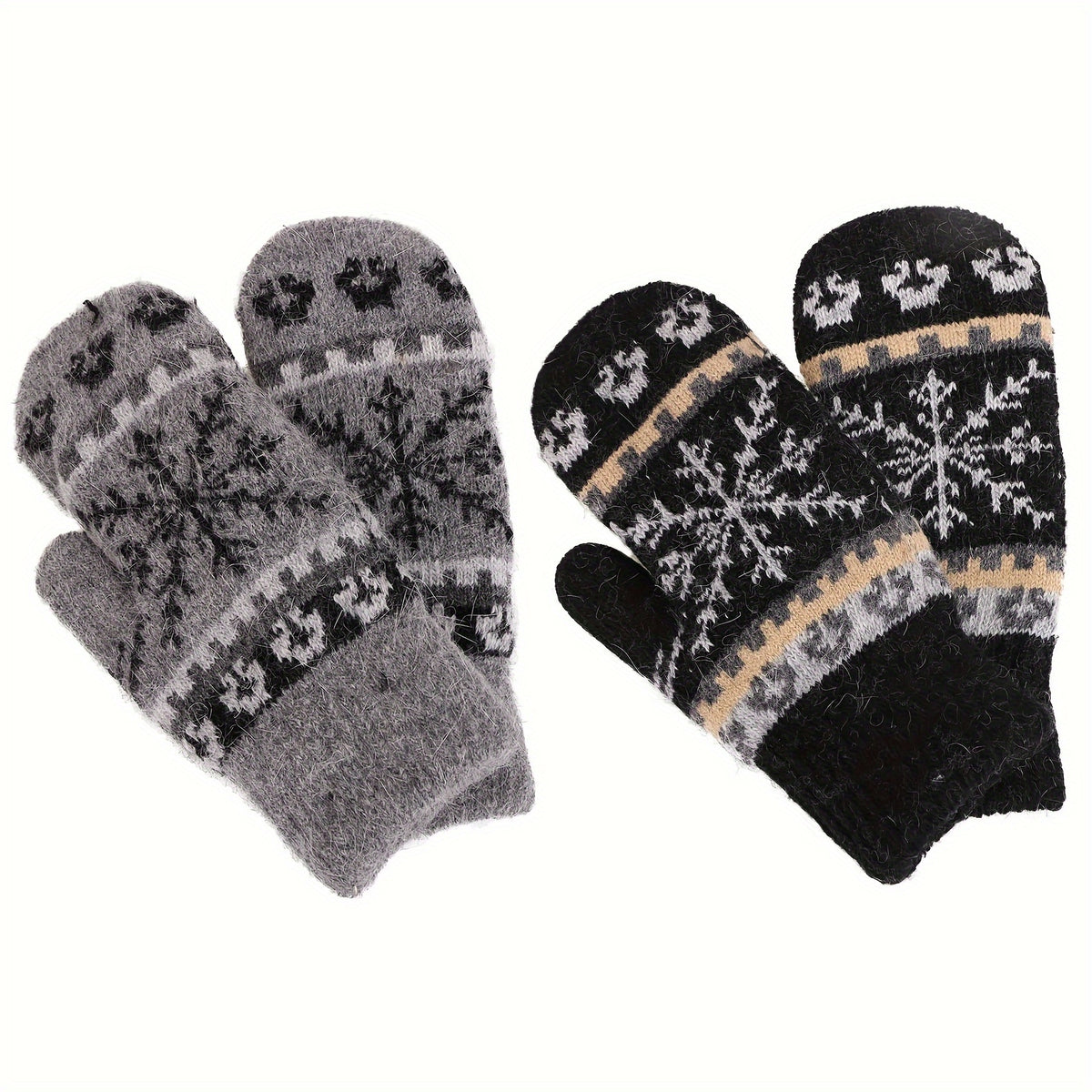 Moufles antidérapantes à motif jacquard