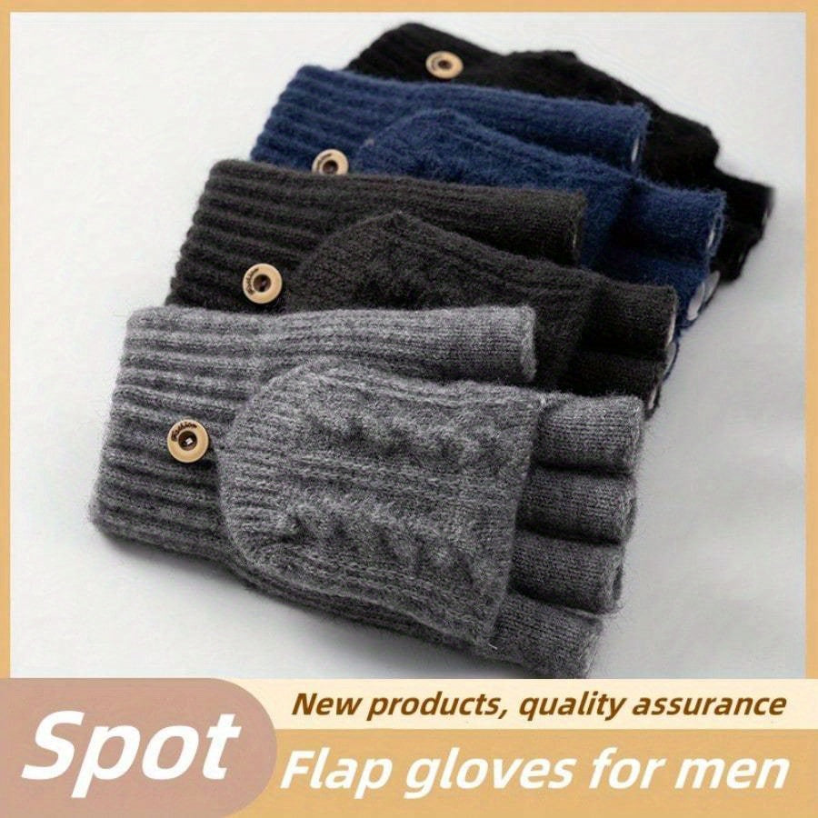 Gants-moufles à rabat en maille torsadée à boucle