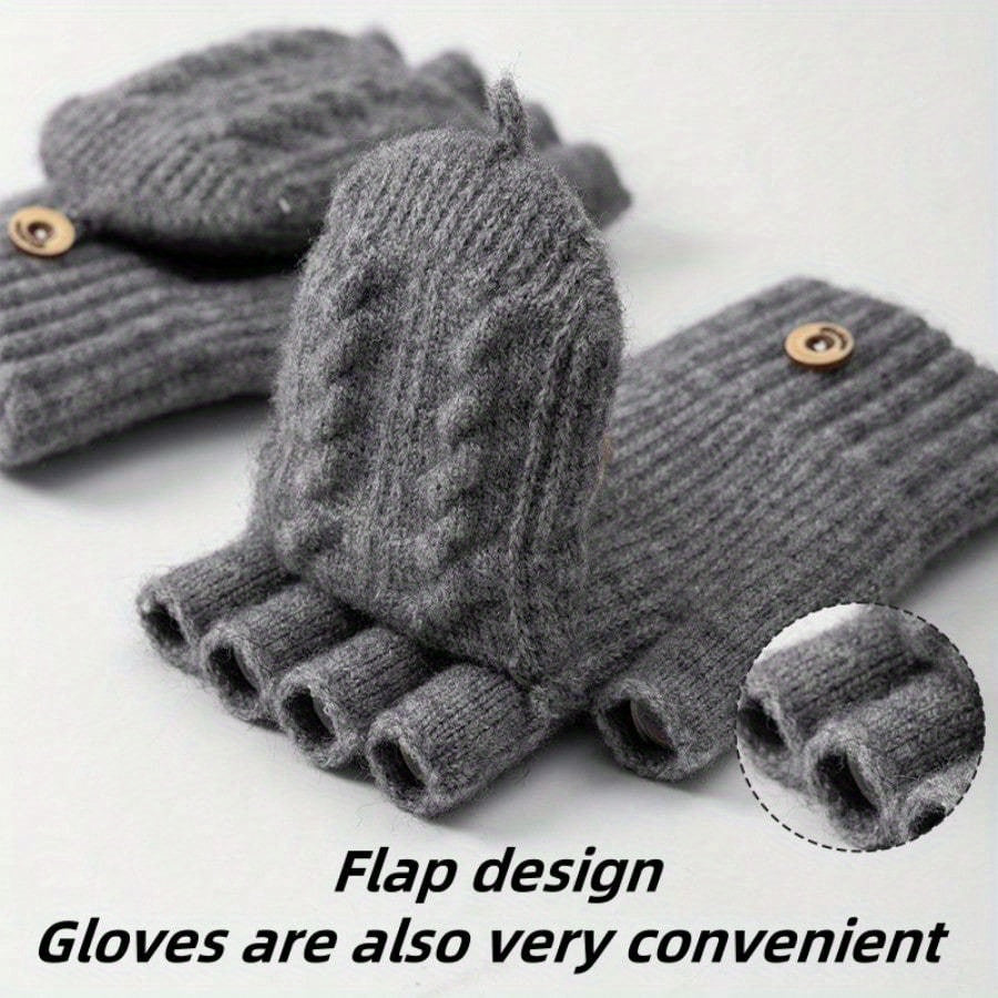 Gants-moufles à rabat en maille torsadée à boucle
