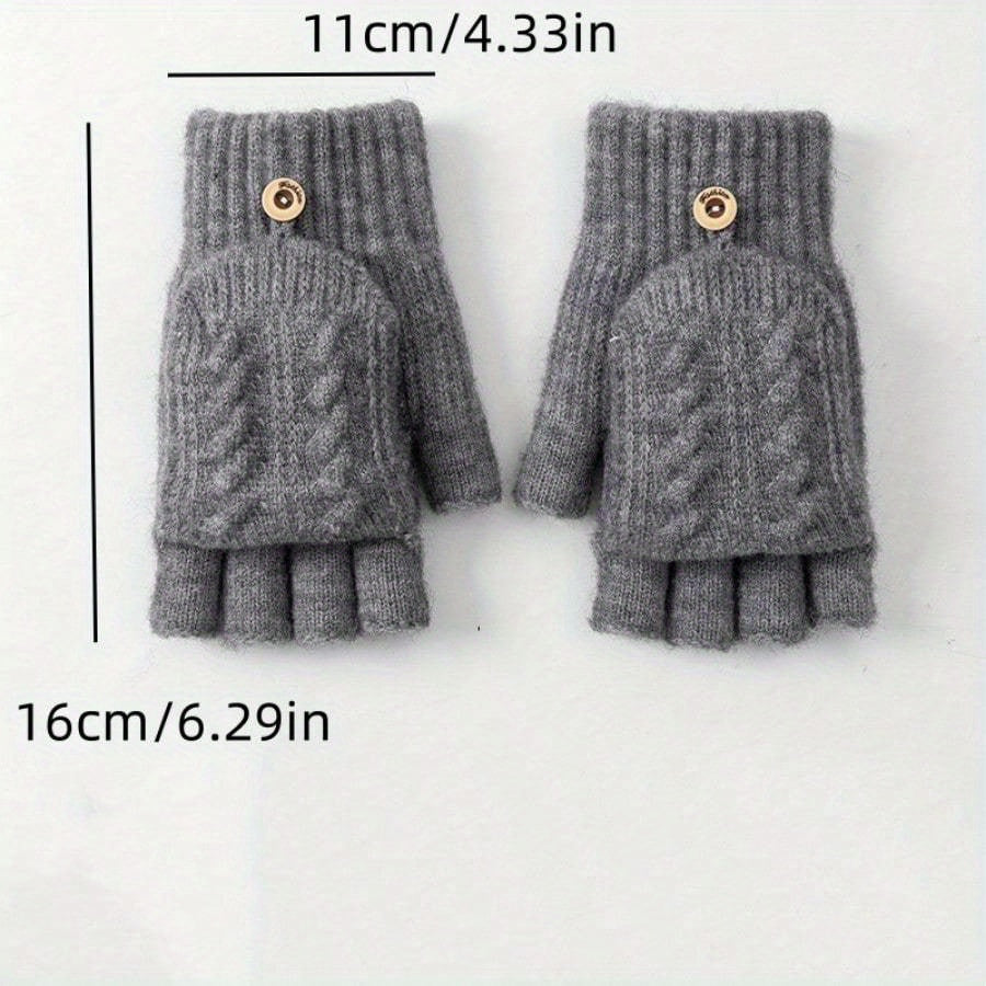 Gants-moufles à rabat en maille torsadée à boucle