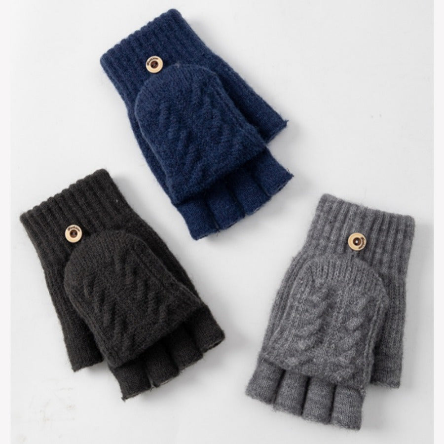 Gants-moufles à rabat en maille torsadée à boucle