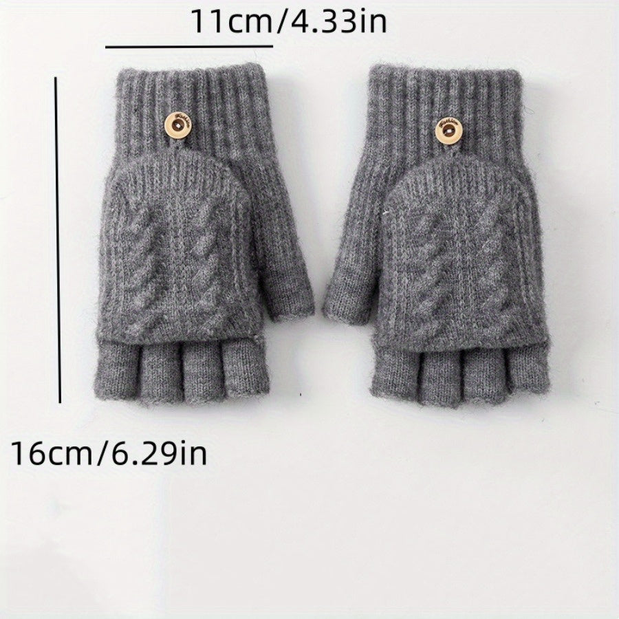 Gants-moufles à rabat en maille torsadée à boucle