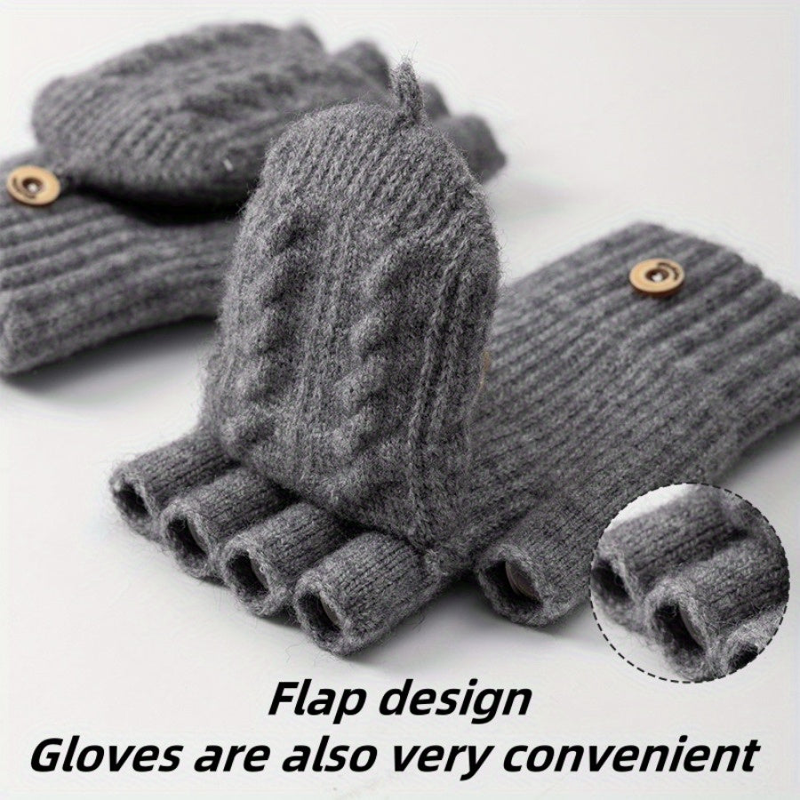 Gants-moufles à rabat en maille torsadée à boucle