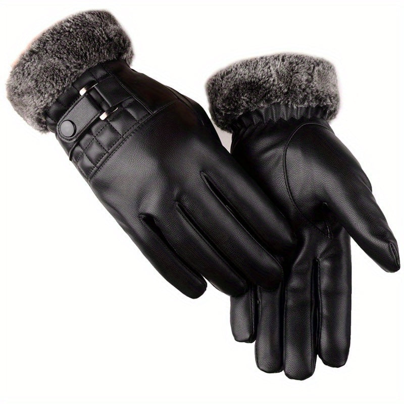 Gants thermiques en simili cuir, noir, noir