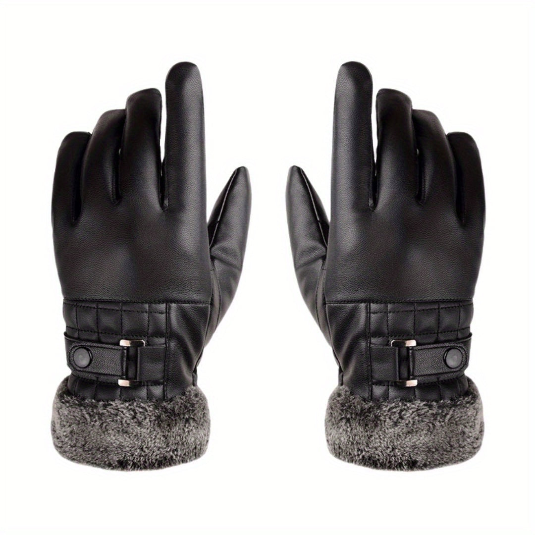 Gants thermiques en simili cuir, noir, noir