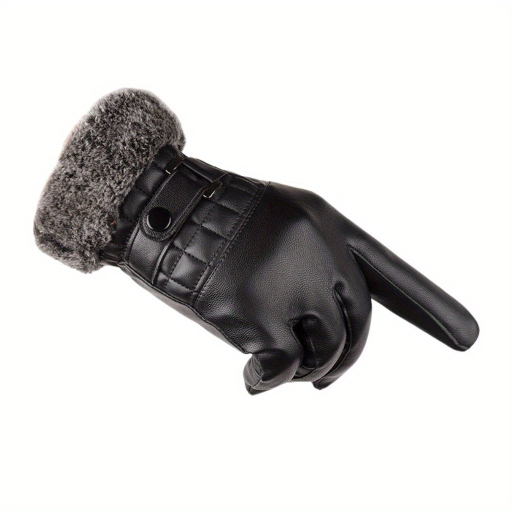Gants thermiques en simili cuir, noir, noir