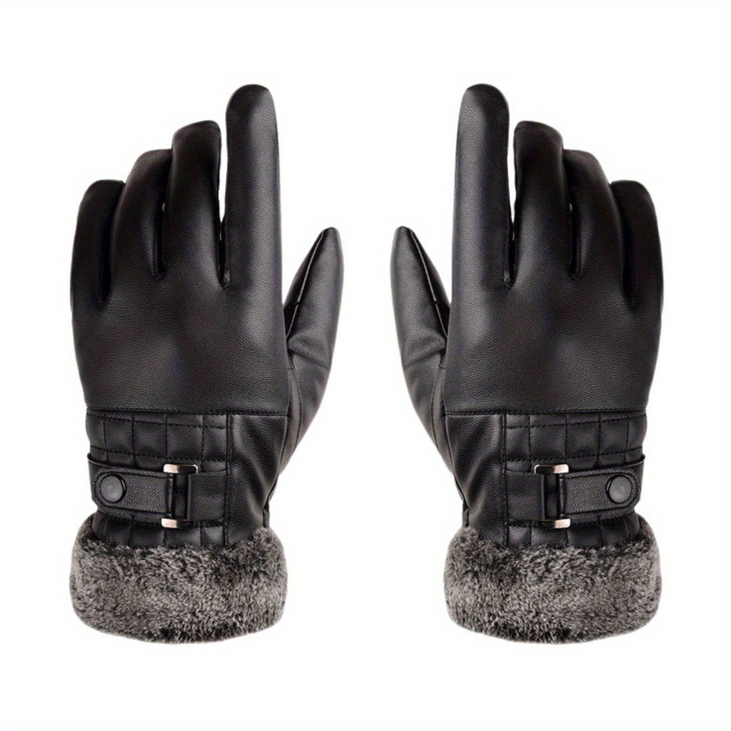 Gants thermiques en simili cuir, noir, noir