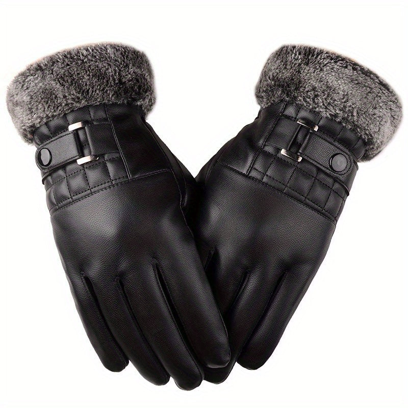 Gants thermiques en simili cuir, noir, noir