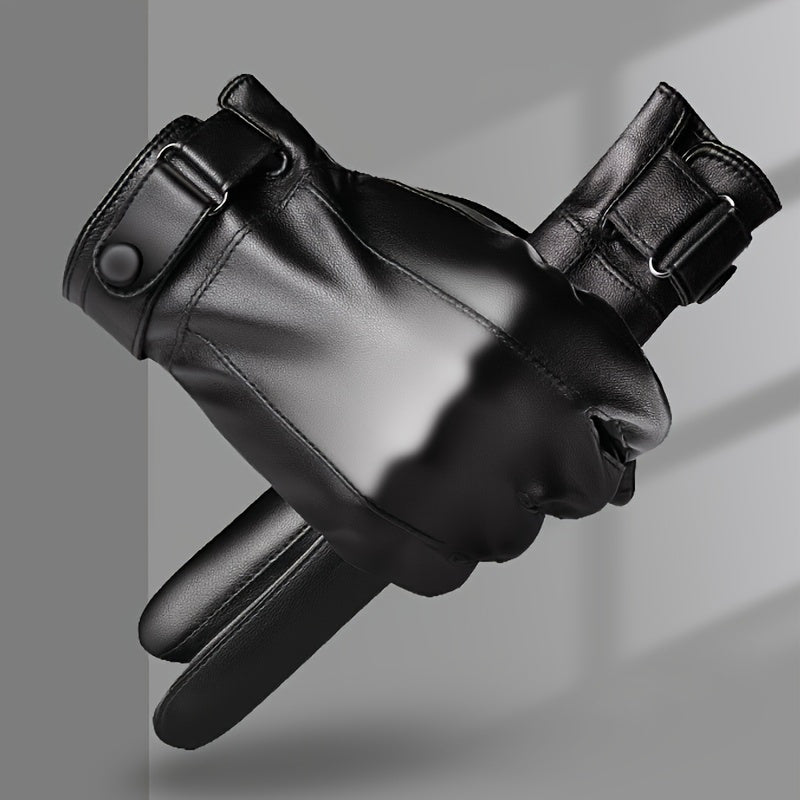 Gants thermiques de vélo en cuir, noir, noir
