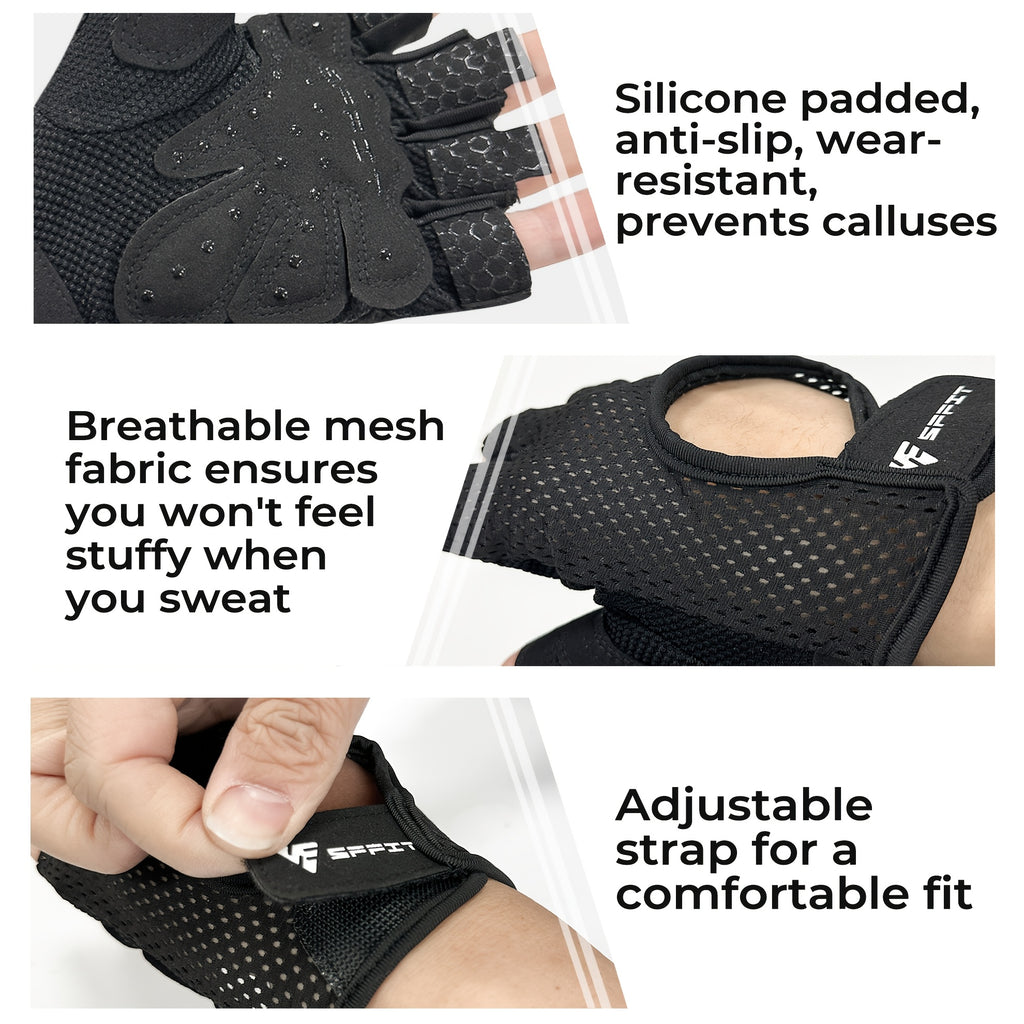 Gants de musculation sans doigts antidérapants, noir