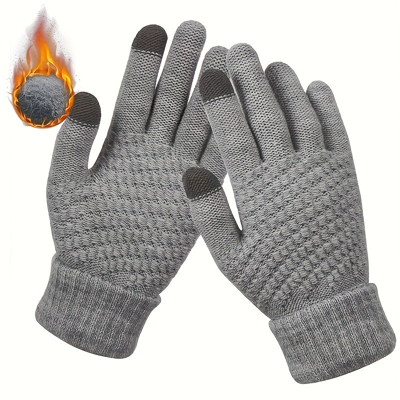 Gants tactiles à poignet côtelé doublés peluche en maille — lot de 2 paires