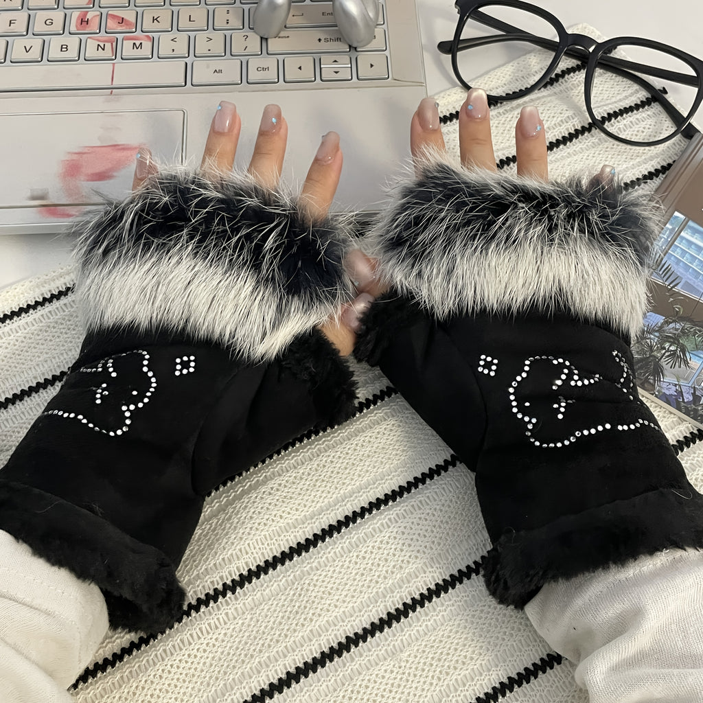 Gants sans doigts en maille, 2 coloris, blanc et noir