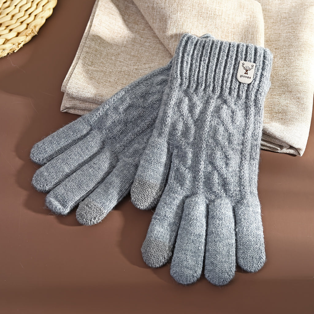 Gants tactiles en maille torsadée à étiquette cousue às rennes