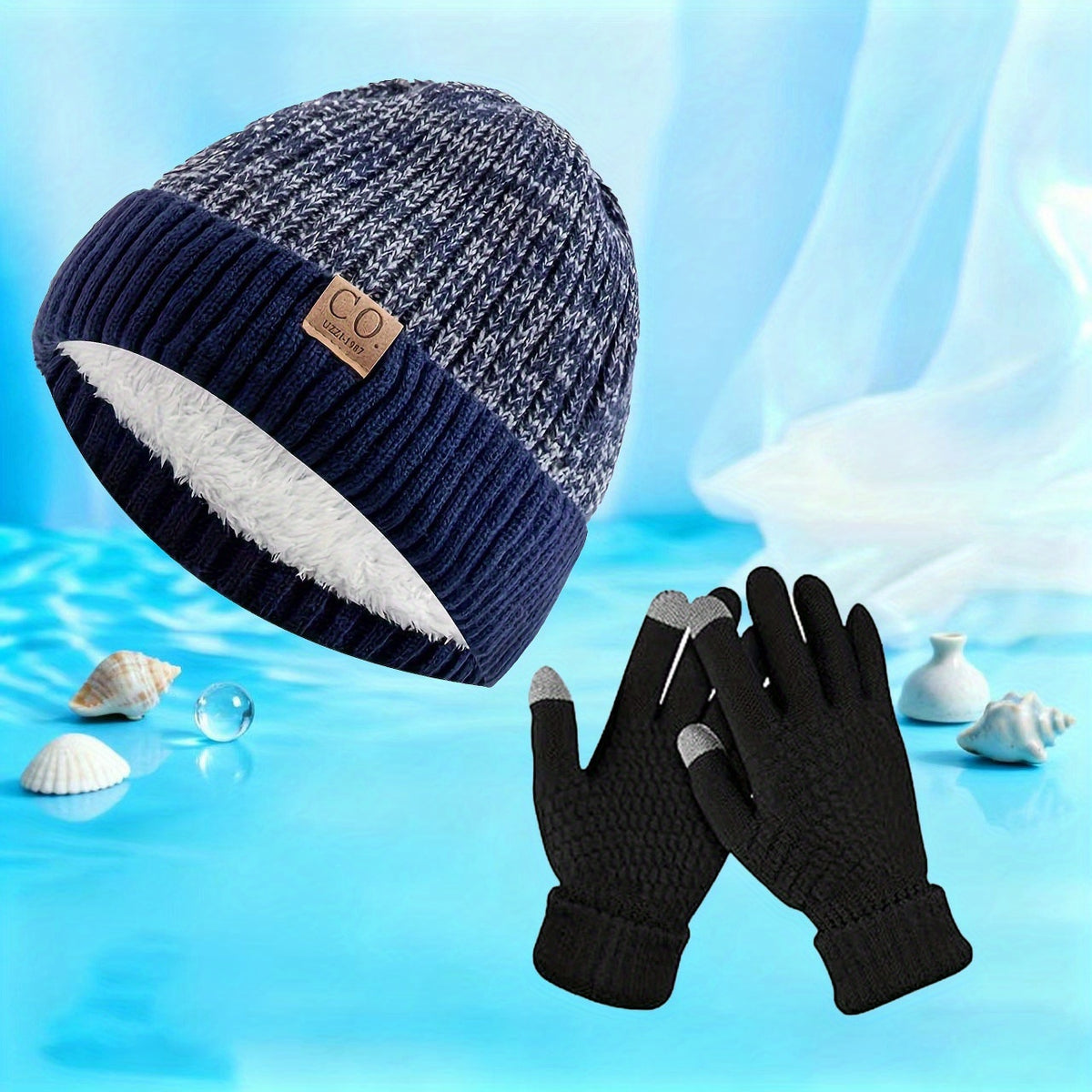 Gants doublés thermiques en maille, noir et noir