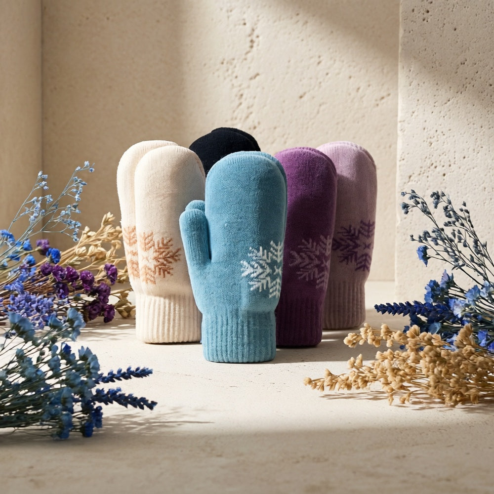 Gants mitaines doublés thermiques en laine, 6 coloris
