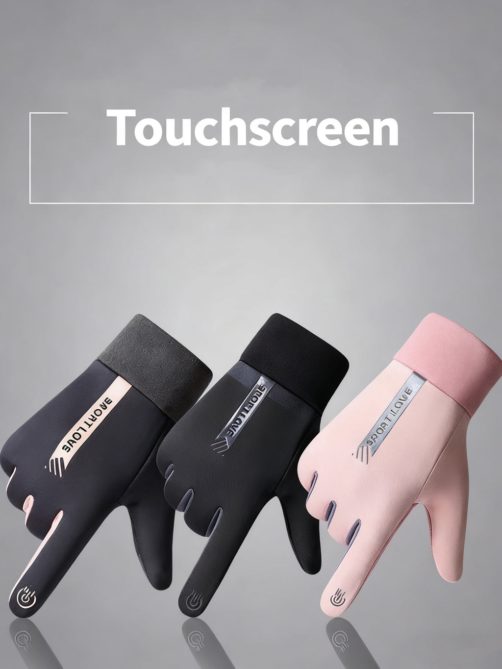 Gants coupe-vent thermiques en maille, 4 coloris, modèle femme-rose, modèle femme-gris rose