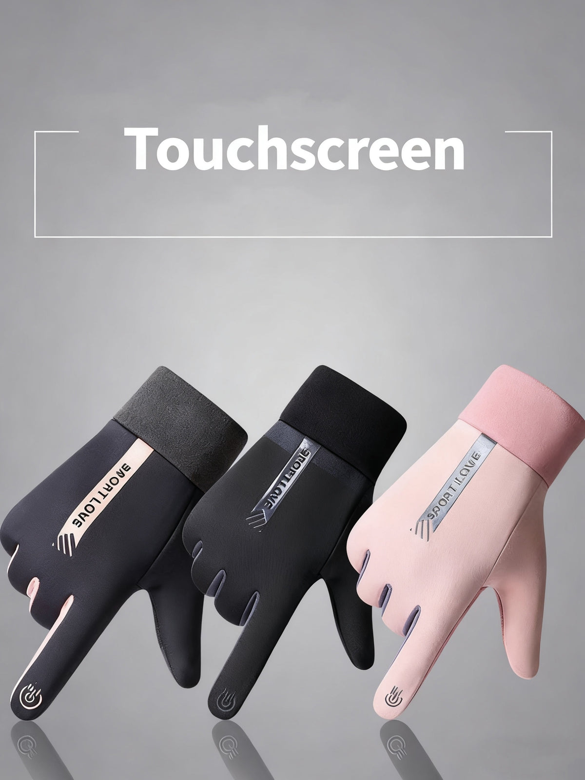 Gants coupe-vent thermiques en maille, 4 coloris, modèle femme-rose, modèle femme-gris rose
