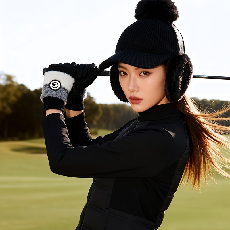 Gants tactiles de golf à revers de fourrure en maille