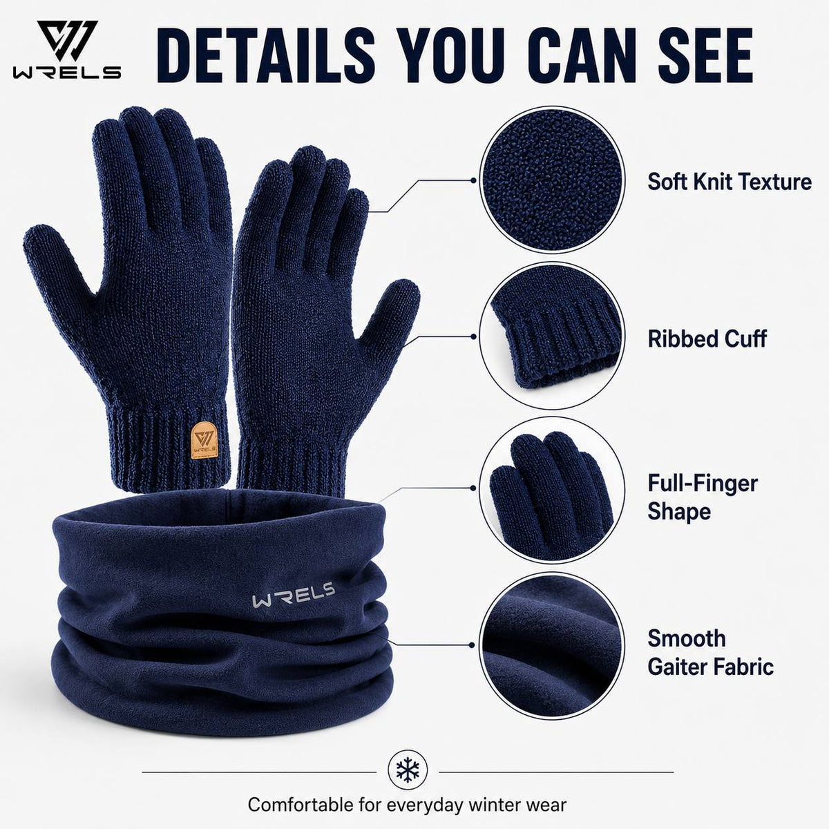 Ensemble 2 pièces — tour de cou et gants en maille, Wrels