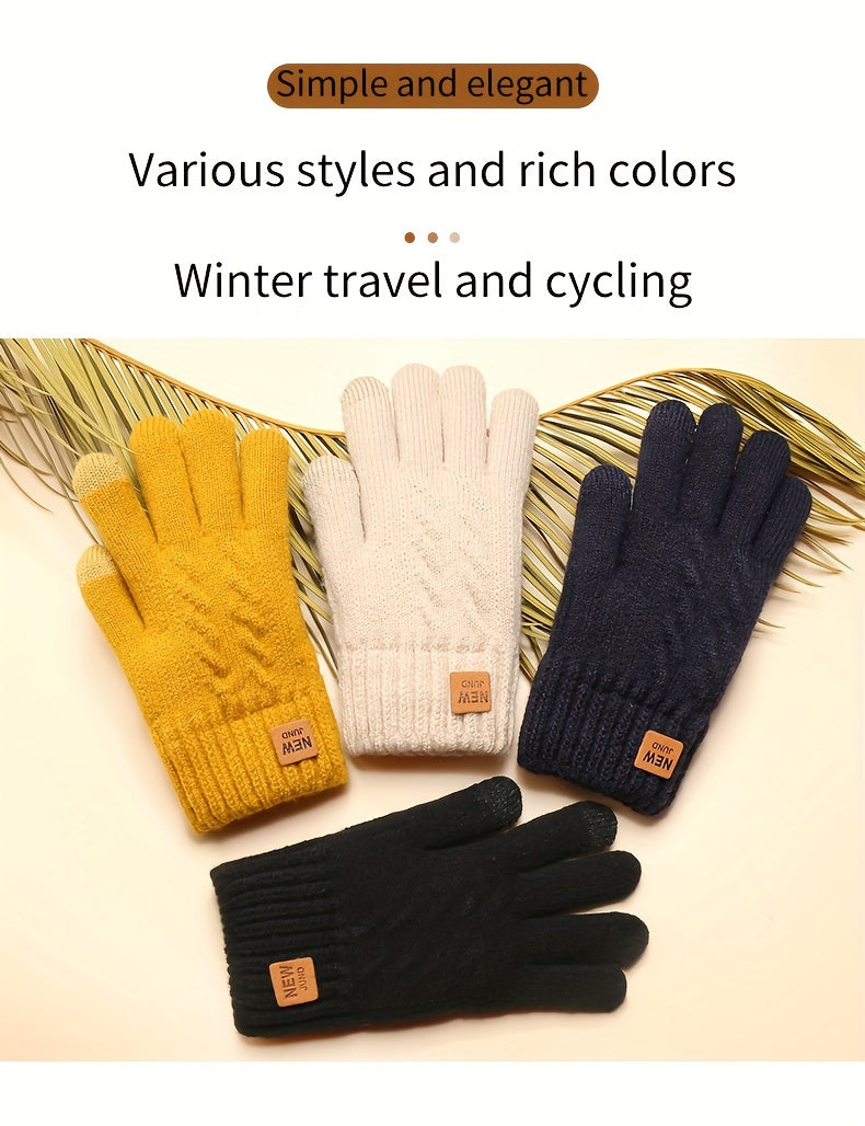 Gants tactiles doublés thermiques en maille, 4 coloris, jaune, beige, couleur marine et noir